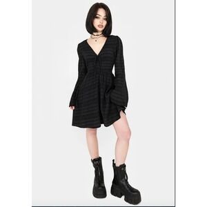 Disturbia Bathsheba Mini Dress Size 6 Bell Sleeve V-neck Whimsigoth Goth Black